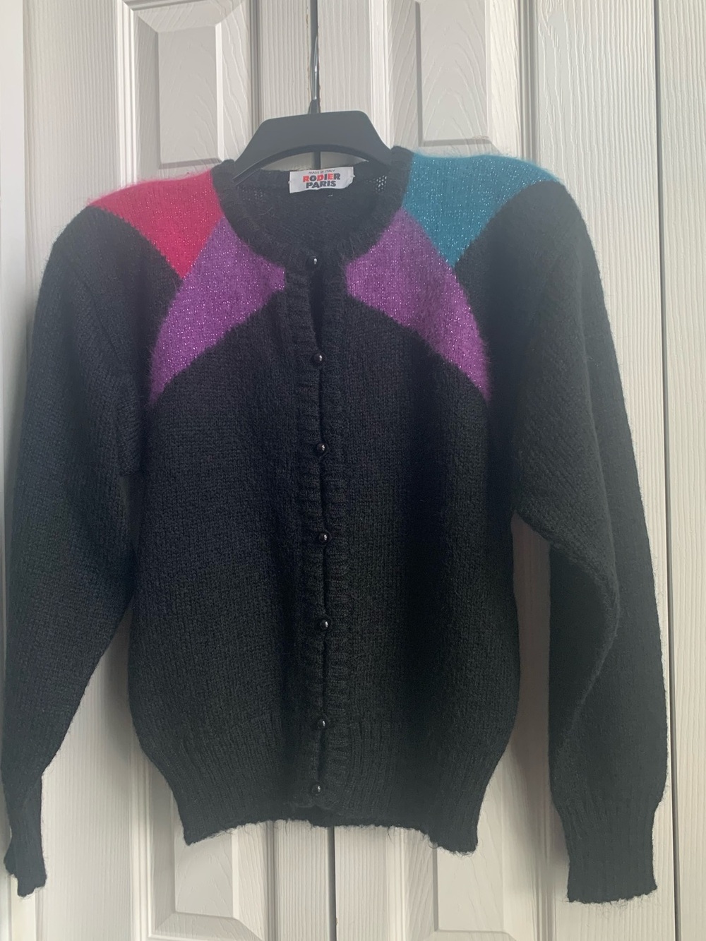 Vintage 80s RODIER PARIS Black Mohair/ Angora Blend  Cardigan